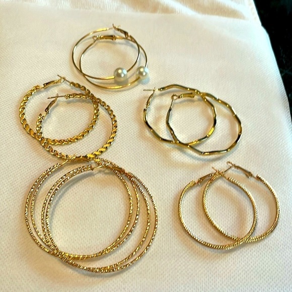 Jewelry - 5 Pair Earring Set - Goldtone - Large Hoops NWOT